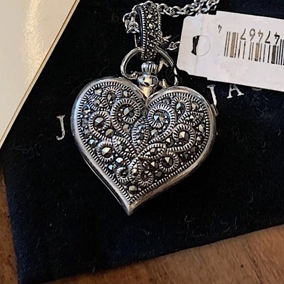 JUDITH JACK Sterling Silver Inlaid Marcasite Heart Locket with Clock Pendant NWT - Picture 12 of 12